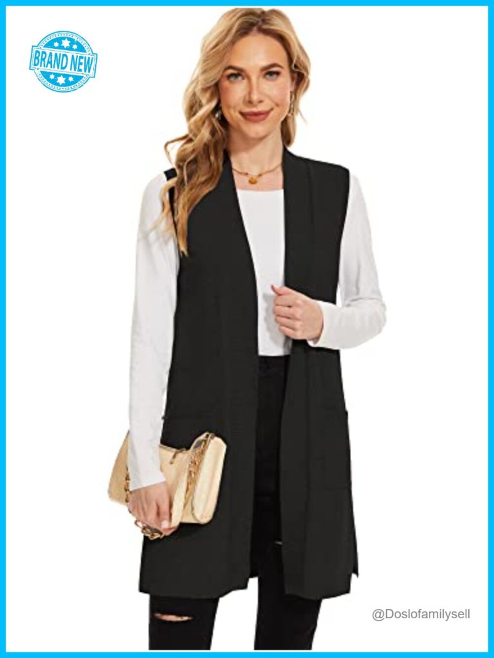 Moss Rose Sleeveless Ribbed Knit Open Front Cardigan Vest with Pockets